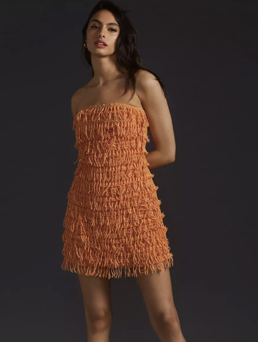 Let Me Be (Anthropologie) Fringed Tube Mini Dress